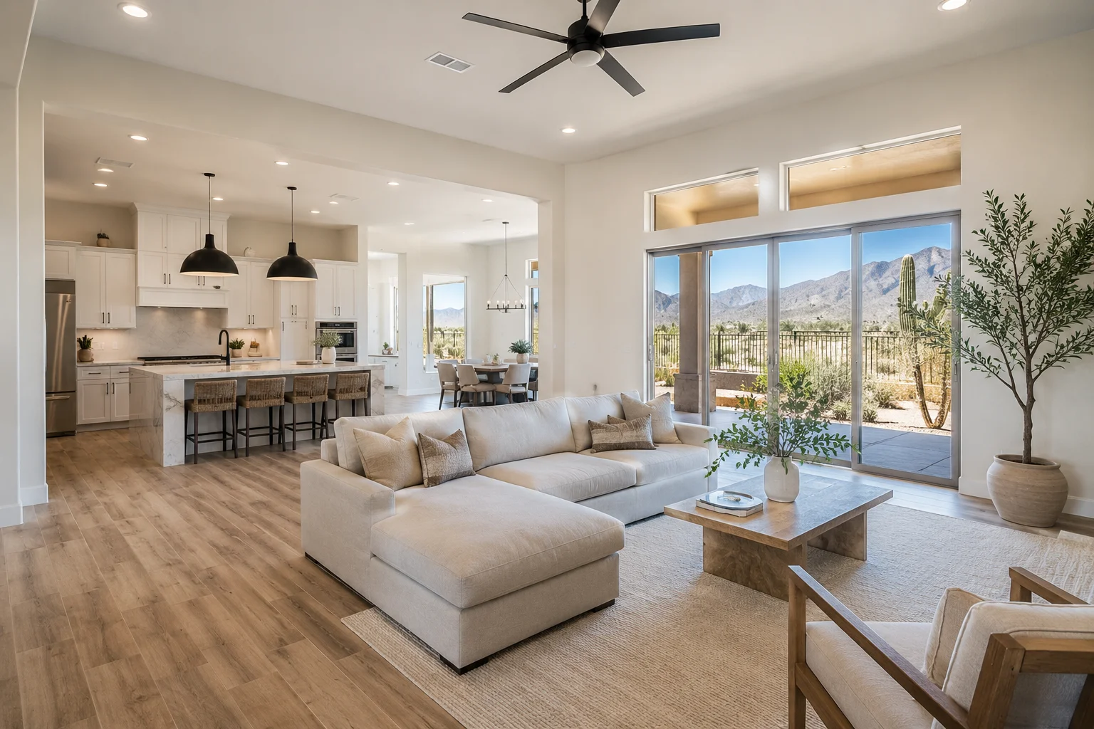 living room leading to a kitchen