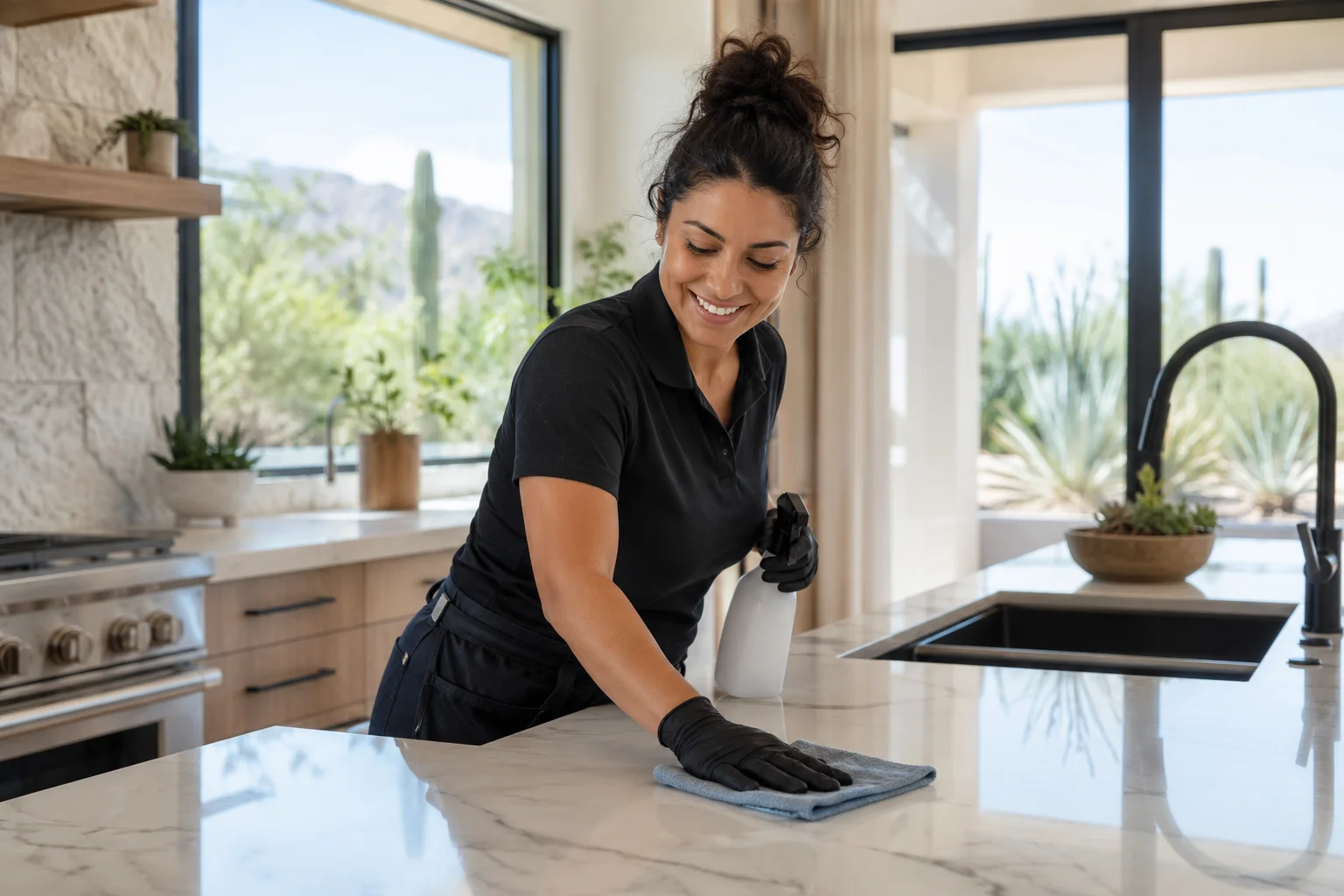 image of house cleaning services scottsdale az cleaner wiping a marble kitchen counter
