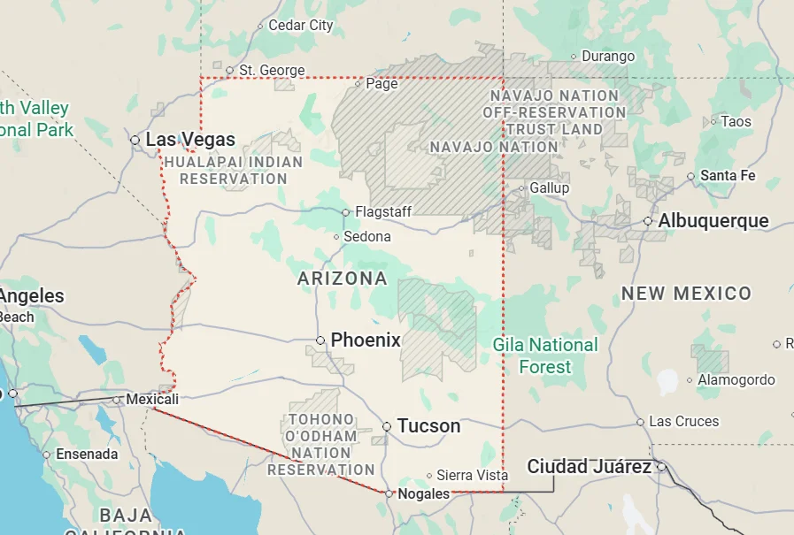Arizona map highlighting house cleaning service areas