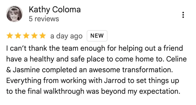 Image of five-star Google review praising Jarrod and team's service