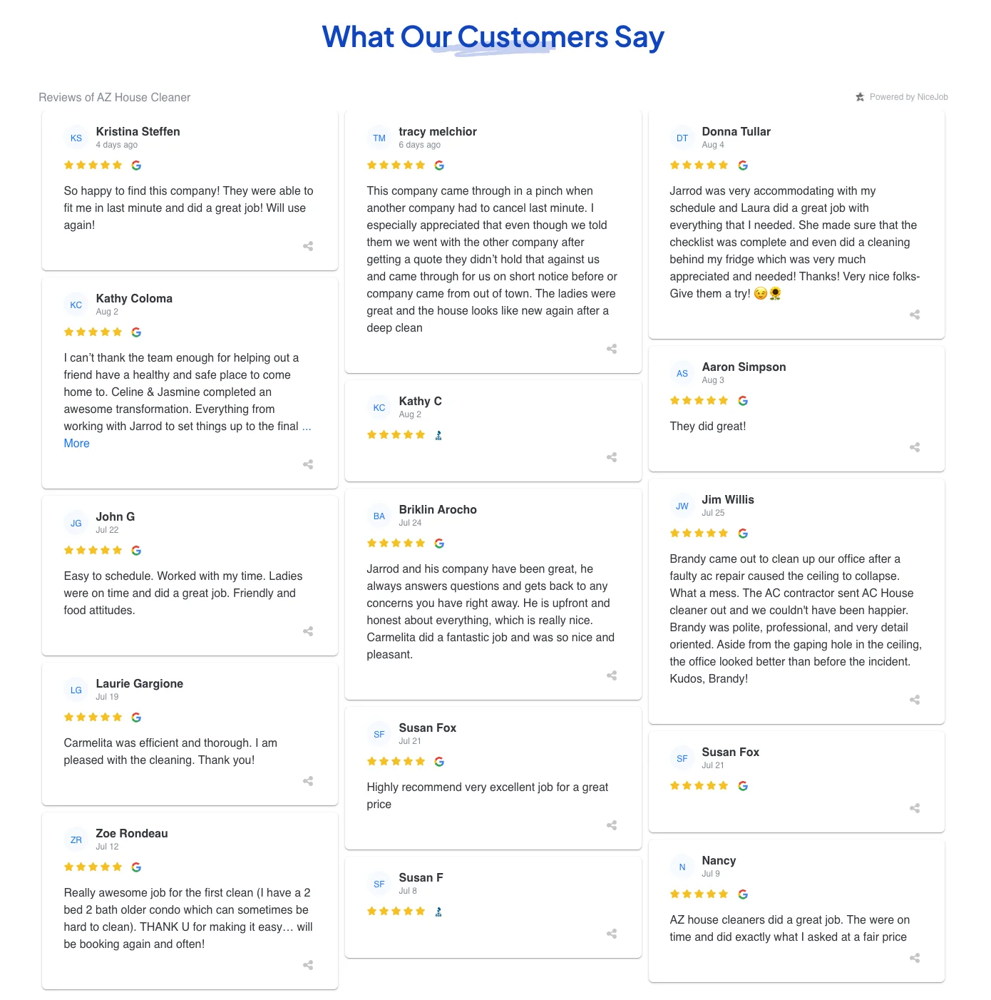 hundreds of 5 stararizona cleaning reviews