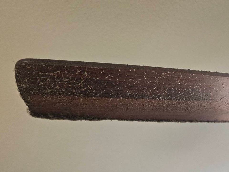 Ceiling fan blade coated with dust before cleaning in Yuma, AZ